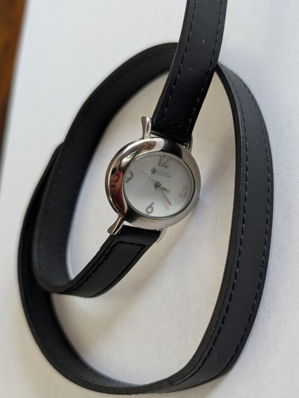 Silpada Black Leather Wrap Watch Stainless Steel Oval Face